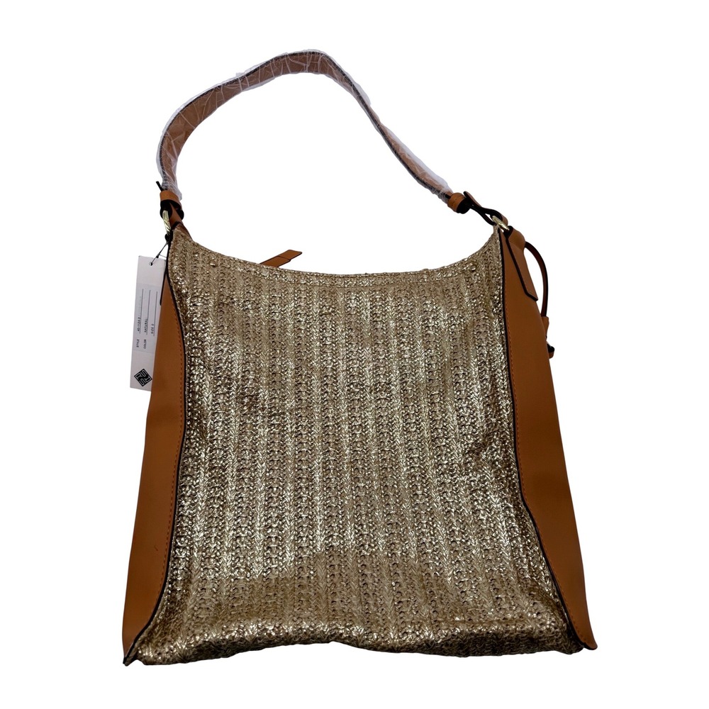 Sondra‎ Roberts Hobo Bag Large Gold New Woven Metallic Tassel 40-1124-3 NWT